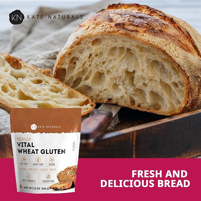 Kate Naturals Vital Wheat Gluten for Bread Making, Baking & Seitan. Compatible with Bread Machine (12oz, High Protein Flour)