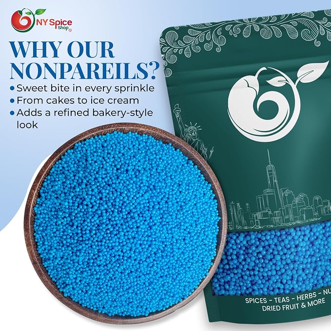 NY Spice Shop Blue Nonpareils - 5 Pound Colorful Candy Sprinkles - Blue Nonpareil Candies - Candy Sprinkles for Decorating Cupcakes, Cookies, Cakes, Chocolates and Desserts