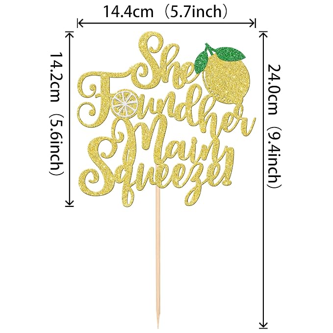 1 PCS She Found Her Main Squeeze Cake Topper Glitter Fruit Lemon Bridal Shower Cake Pick Decoration for Lemon Theme Wedding Engagement Bridal Shower Bachelorette Party Cake Decorations Supplies