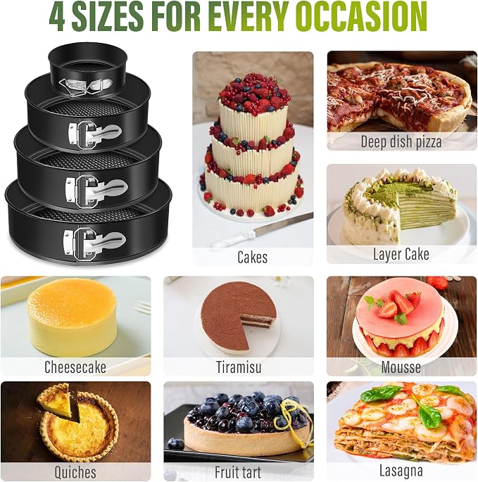 Vakoo 4+7+9+10 Inch Springform Pan - Nonstick, Leakproof Cheesecake Pan for Baking, Easy Release, No Parchment Paper Needed, Set of 4