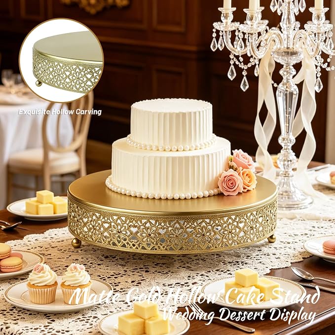 Cake Stand, Metal Round Cupcake Dessert Stand Cake Display Holder Cookies Fruit Serving Tray Decor for Wedding Party Birthday Baby Showers Anniversary (12in, Gold)