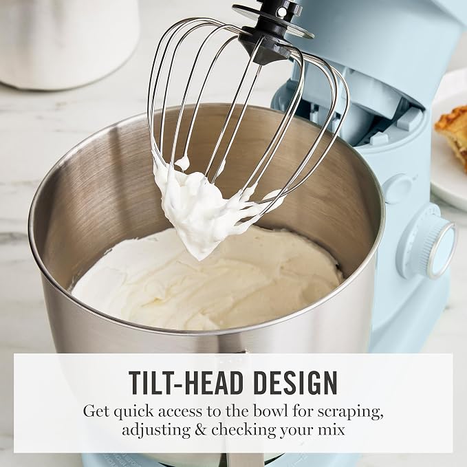 Martha Stewart 5.3Qt Stand Mixer, 12-Speed Tilt-Head Electric Kitchen Mixer with Stainless Steel Bowl, Dough Hook, Whisk & Beater, Splash Guard, Ideal for Baking Bread, Cake & Whipping, Sky Blue