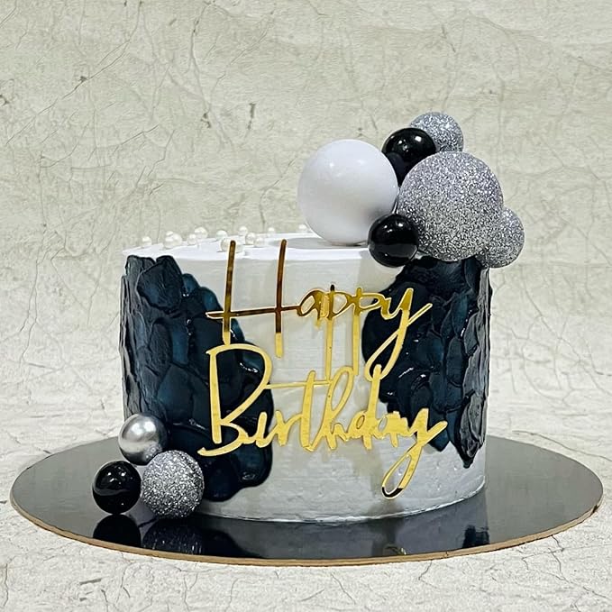 24 PCS Gold Happy Birthday Cake Toppers Mirror Acrylic Side Cake Decorations 8 Styles