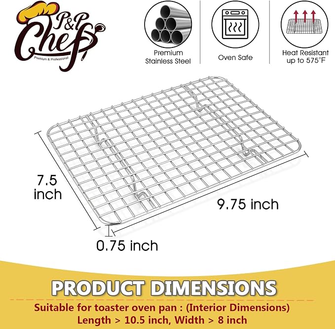 P&P CHEF 9.75 Inch Cooling Baking Rack Set of 2, Stainless Steel Grid Cooking Racks for Roasting Drying Grilling, Oven & Dishwasher Safe, Heavy Duty & Healthy