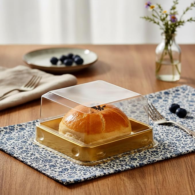 50Pcs Mini Cake Box 3 Inch, Cupcake Plastic Container with Lid Clear, Single Square Party Boxes Treat Display Holder for Dessert Mooncake Individual Muffins Cookies Chocolate Wedding Party Christmas