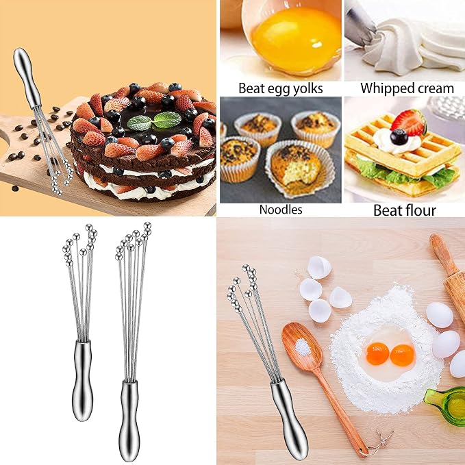 2Pcs Ball Whisk Set — Stainless Steel Whisk Set with Comfortable Ergonomic Handle | Excellent for Eggs, 10 Ball Head, Easy to Clean — Compact 12” & 10” for Versatile Stirring