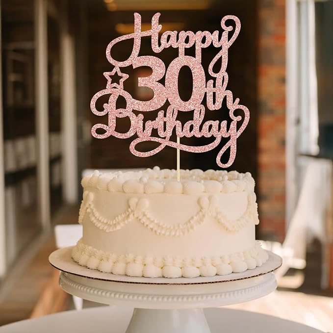 1 Pack Happy 30th Birthday Cake Topper Rose Gold Glitter 30 & Fabulous Cheers to 30 Years Old 30th Birthday Cake Pick for Celebrating 30th Birthday Anniversary Party Cake Decorations Supplies