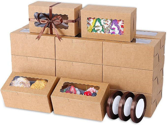 65 PCS Bakery Boxes with Window Brown - 6.29x3.54x2.95 Inches Cookie, Pastry, Treat, Cupcake, Cake, Dessert Boxes, Small Gift Boxes for Party, Business(Kraft)