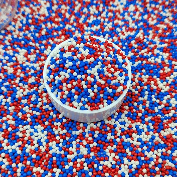 EPHVODI Red Blue and White Patriotic Sprinkles Fourth of July Nonpareils Sprinkles Edible Mini Pearl Sprinkle for Cake Decorations, Baking, Ice Cream, Cookies, Donuts and Lollipops - 2mm Sugar Pearls 3.88oz