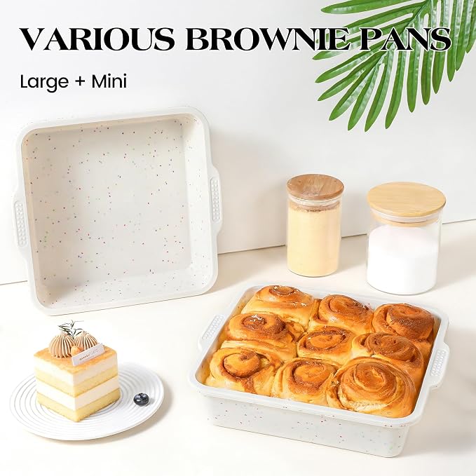 8x8 inch Silicone Square Cake Pan with Metal Reinforced Frame, Nonstick Brownie Pan for Baking, BPA Free 1 Pc(Cream)