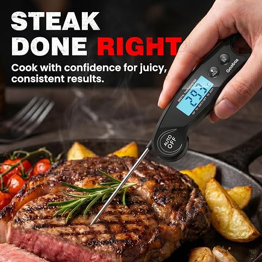 Meat Thermometer Digital, 1 Sec Instant Read, ±0.5°F, Waterproof | IPX5 Waterproof, Large Backlit Display, Magnetic Back, 4.1-Inch Probe, for Grilling, BBQ, Smoker and Cooking