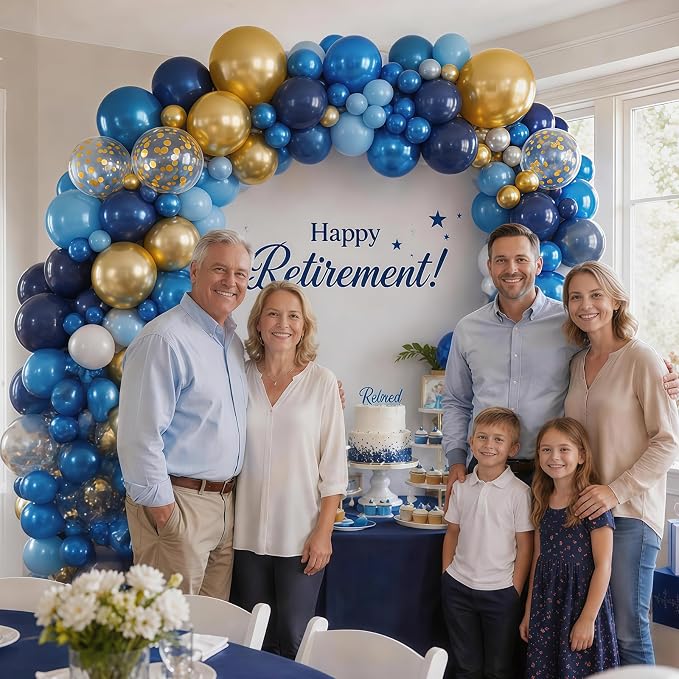 Graduation Balloon Arch Kit Blue and Gold Balloon Garland Royal Pastel Light Blue Metallic Gold Confetti Balloons for Grad Class of 2026 Boss Retirement Prom Birthday Baby Shower Party Decorations
