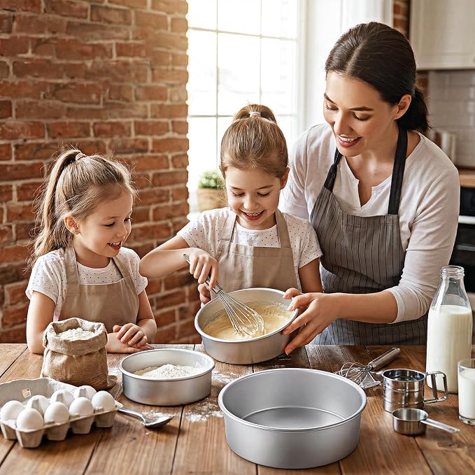 3 Pack Cake Pan Round, 6 inch/8 inch/10 inch Aluminum Baking Pans for Layer Cakes Metal Tier Cake Tins Heavy Duty Non-Stickfor Birthday Wedding Party, Home Kitchen, 3inch Depth
