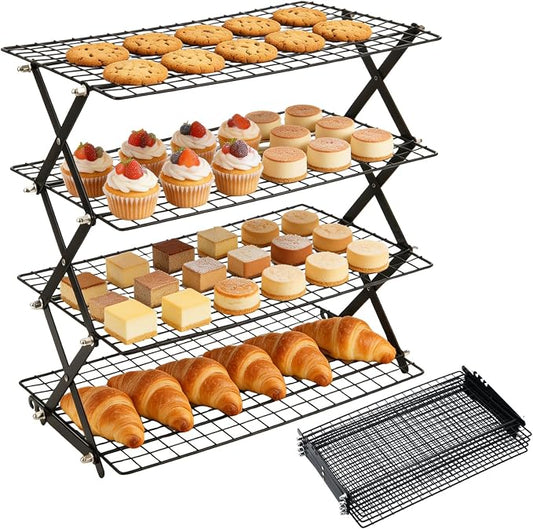 4 Tier Cooling Rack Stackable, Cooling Racks for Cooking and Baking Adjustable Stackable Roasting Cooking Drying Wire Cooling Rack for Cookies Baking