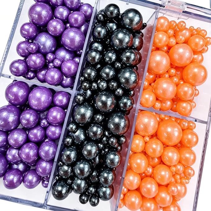 HeDeon&Rles Black Orange Purple Nonpareil Pearls Sprinkles for Baking Decorating 90g/3.17oz 4 Size Mix Edible Preals for Cake Cupcake Pancake Icing Decoration Independence Day Halloween Supplies