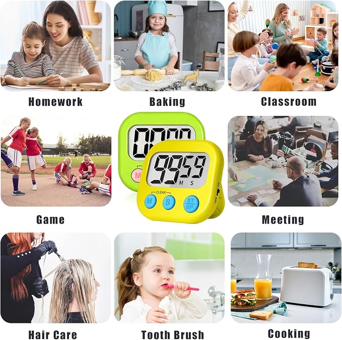 ZILLEEN Classroom Timer for Kids Teachers 2 Pack Digital Timers, Green & Yellow