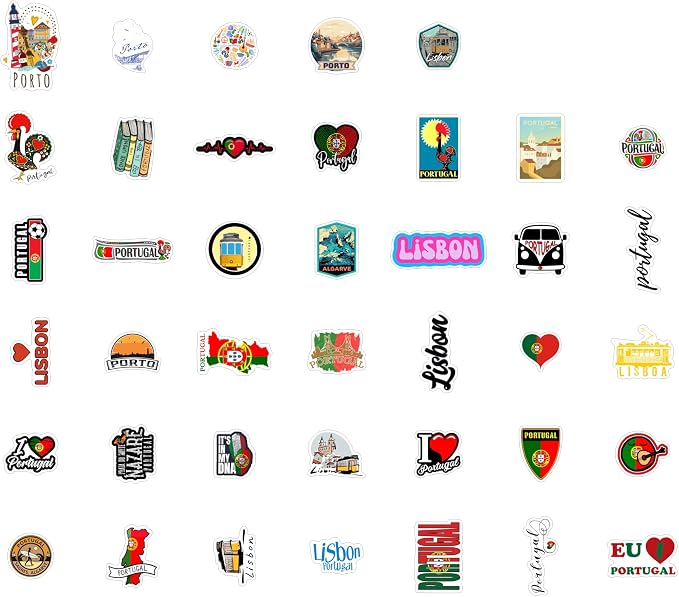 BulbaCraft Portugal Stickers for Water Bottle and Laptop - Portugal Party Supplies & Decorations, Waterproof Vinyl Decals, Portuguese Flag and Culture Stickers, Gifts for Women & Men