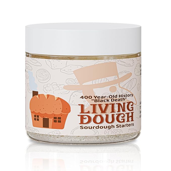 Living Dough - 400 Year Old History Black Death Sourdough Starter Culture - Active & Live Organic Sourdough Starter for Baking - For Artisan Bread, Pizza Dough, Waffles & More