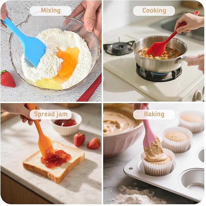 Silicone Spatula, 11 inch Large Rubber Spatulas Heat Resistant Non-Stick Flexible Kitchen Spatulas with Stainless Steel Core Scraper for Cooking, Baking, Mixing Tool (4-Piece)