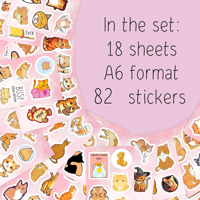BulbaCraft Orange Cat Stickers for Water Bottle and Laptop - Orange Cat Party Supplies & Decorations, Waterproof Vinyl Decals, Cute Animal and Pet Stickers, Gifts for Women & Men