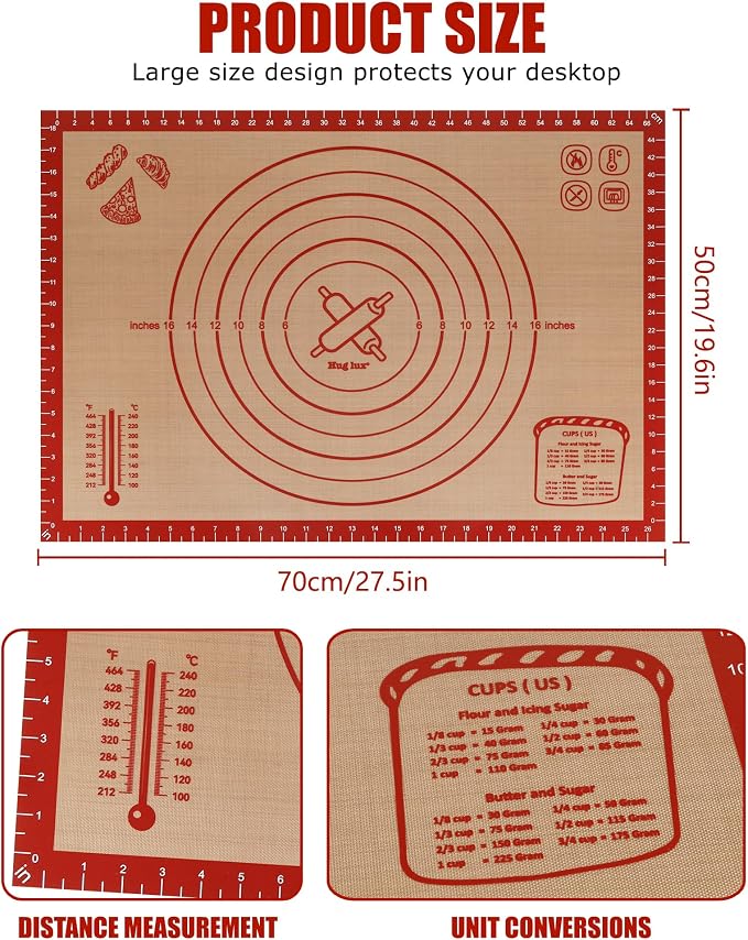 Large Silicone Pastry Mat Extra Thick Non Stick Baking Mat with Measurement Fondant Mat, Counter Mat, Dough Rolling Mat, Oven Liner, Pie Crust Mat 20'' * 27''