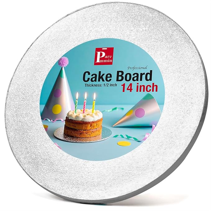 14inch Round Cake Boards 1/2inch Thick, Pack of 1 - Sturdy Silver Cake Drums with Smooth Straight Edges, Waterproof & Oil-Proof (14inch)