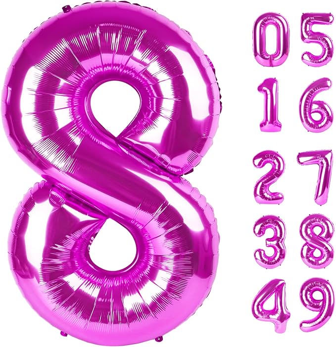 Rosy Purple 8 Balloon, Number Balloons 40 Inch, 8th Birthday Decorations for Girls, Birthday Balloons, Rosy Purple Party Supplies, Number 8 Balloon