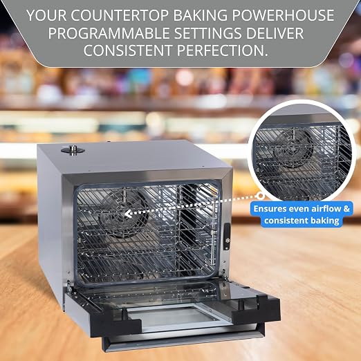 Cadco XAFT-04HS-LD Bakerlux LED Half-Size Digital Countertop Commercial Convection Oven, 4 Shelves, Stainless Steel, 23-5/8", 208/240V, NSF Certified for Restaurant and Food Truck Use