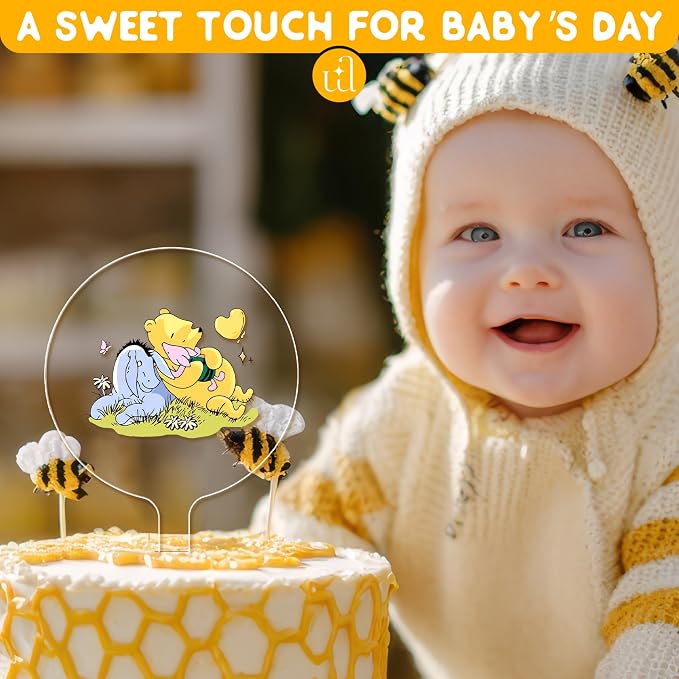 Woodamore Classic Pooh Baby Shower Cake Topper - Acrylic Cake Topper Baby Shower Decorations, Pooh Cupcake Toppers Winnie Birthday Decorations