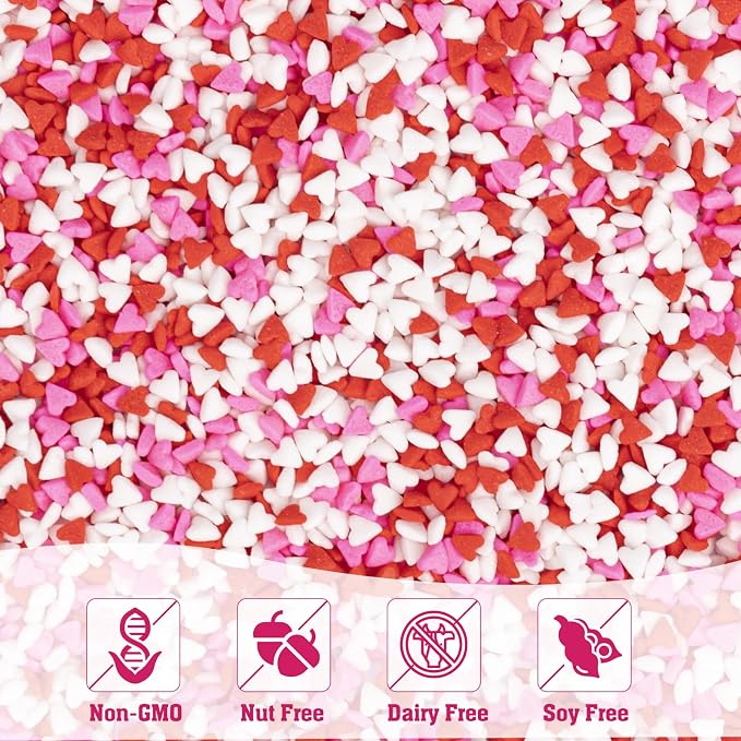 Twisweet Mini Heart Sprinkles for Cake Decorating, Edible Red Pink White Sugar Sprinkles, Mix Baking Candy, Cupcake Topper Cookie Ice Cream Cake Decorations, Valentine Mother's Day Birthday Wedding Party Supplies (100g/3.53oz)