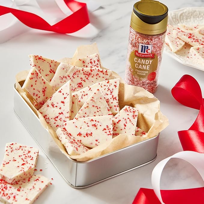 McCormick Finishing Sugar, Candy Cane, Limited Edition, Sweet Peppermint, Iconic Holiday Flavor, For Hot Chocolate, Chocolate Fudge, Bark, Cocktails, and More, 3.81 oz