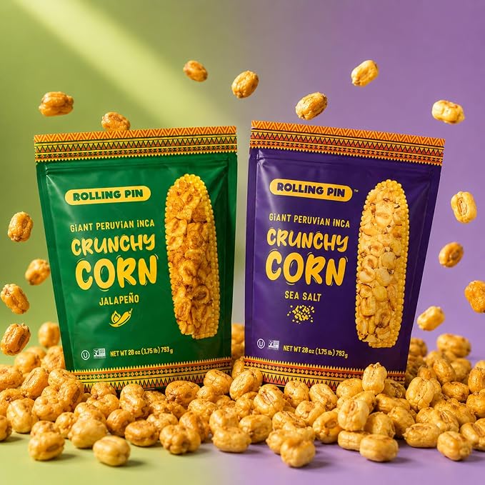 Rolling Pin GIANT Peruvian Inca Crunchy Corn Variety 2-Pack - Sea Salt & Jalapeno, 56 Oz