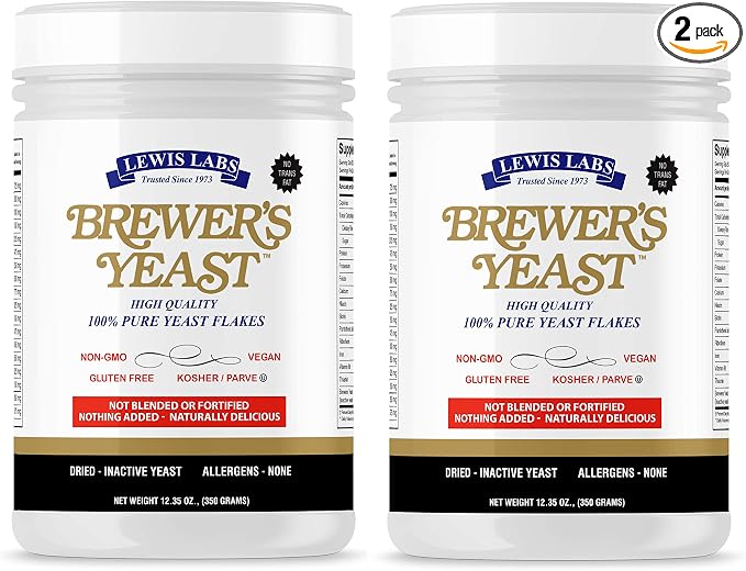 Lewis Labs Brewer's Yeast Flakes | Beer Yeast is A Rich Source of Amino Acids, B-Complex Vitamins, Minerals & Protein | Our Pure Bakers Yeast is Vegan, Keto, Paleo Friendly | Unsweetened, 2 Pack