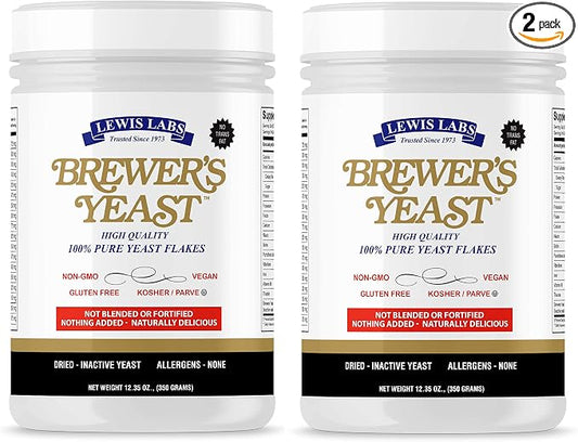 Lewis Labs Brewer's Yeast Flakes | Beer Yeast is A Rich Source of Amino Acids, B-Complex Vitamins, Minerals & Protein | Our Pure Bakers Yeast is Vegan, Keto, Paleo Friendly | Unsweetened, 2 Pack