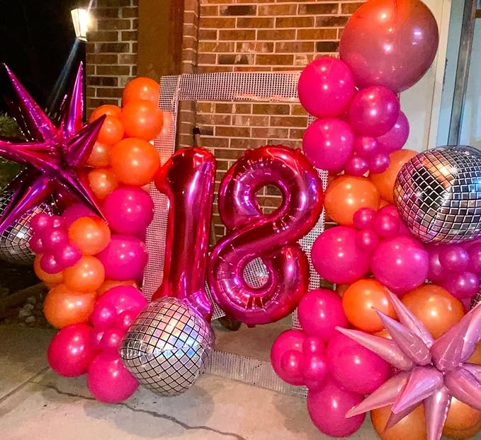 Bonropin Pink and Orange Balloon Arch Kit with Hot Pink Orange Metallic Gold Latex Balloons Garland kit 18 12 10 5Inch Different Size Balloons for Birthday Baby Shower Wedding Summer Party Decorations