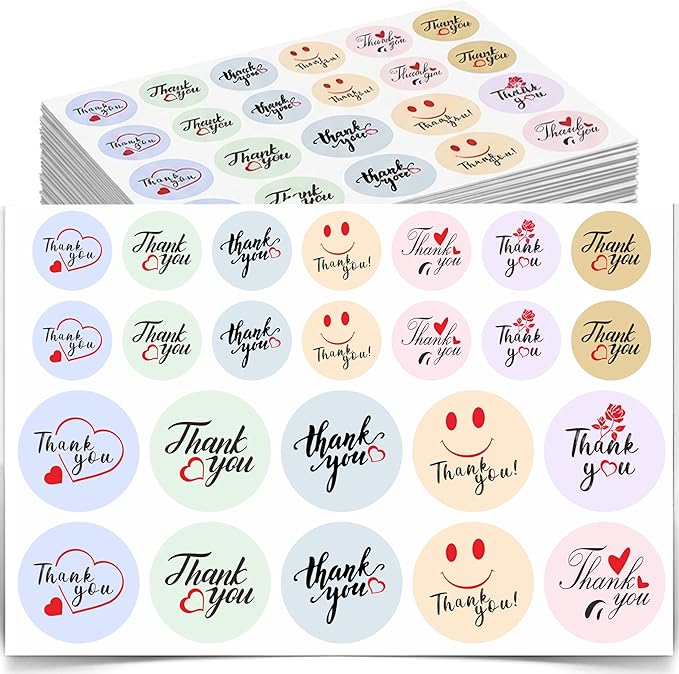 Thank You Stickers 600 Pcs - 1.5" & 1" Round Labels for Small Business, 7 Designs Packaging Stickers for Handmade Products, Envelopes, Gift Wrapping & Crafts