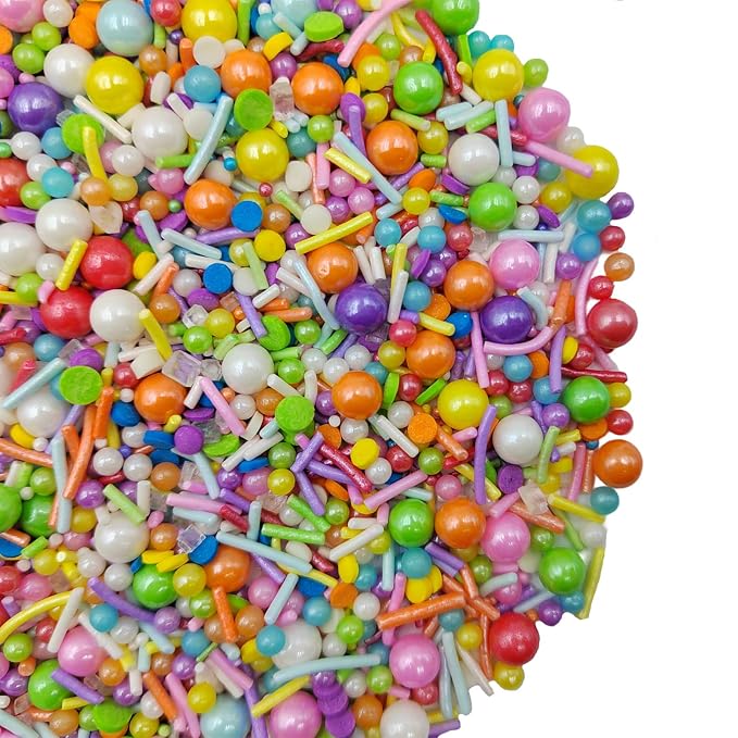 Rainbow Sprinkles for Cupcakes, Edible Birthday Sprinkles, Colorful Jimmies Pearls Sprinkle Mix for Baking Cupcake Toppers Cake Decorating Cookie Decorations Ice Cream Toppings