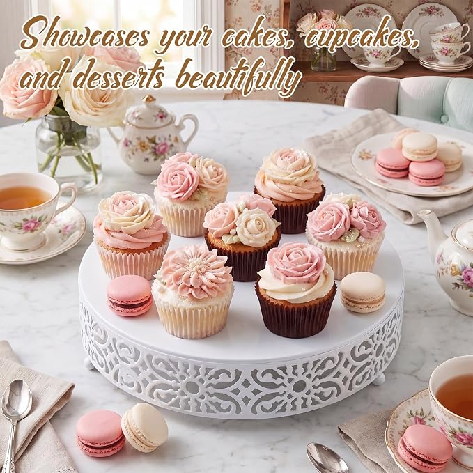 Wenqik 12 Inch Cake Stand Round Metal Cupcake Dessert Wedding Cake Stand Cookies Display Holder Fruit Food Serving Tray for Table Wedding Birthday Anniversary Party Decor (White)