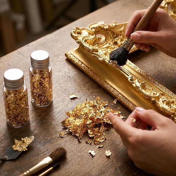 Lwuey Gold Leaf Flakes for Cake ＆ Drinks Decoration, 2PCS | Use for Cakes, Cupcakes, Chocolates, Desserts, Drinks, Cooking Decor, Birthday Party and Makeup Looks