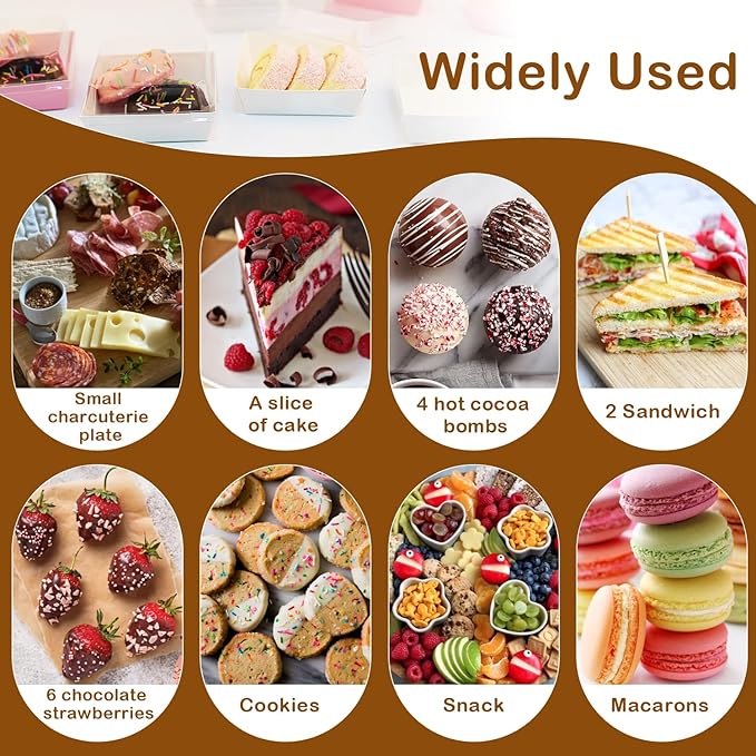 50 Pack Small Charcuterie Boxes with Clear Lids - Disposable Food Containers, 5Inch Dessert Boxes for Presenting and Transporting an Assortment of Meats, Cheeses, Fruits and Other Delicacies.