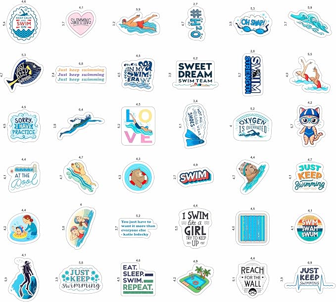 100Pcs Swim Stickers, Swimming Stickers for Water Bottles - Funny Swimmer Gifts for Swimmers - Swim Party Supplies, Decorations - Gift for Women & Men