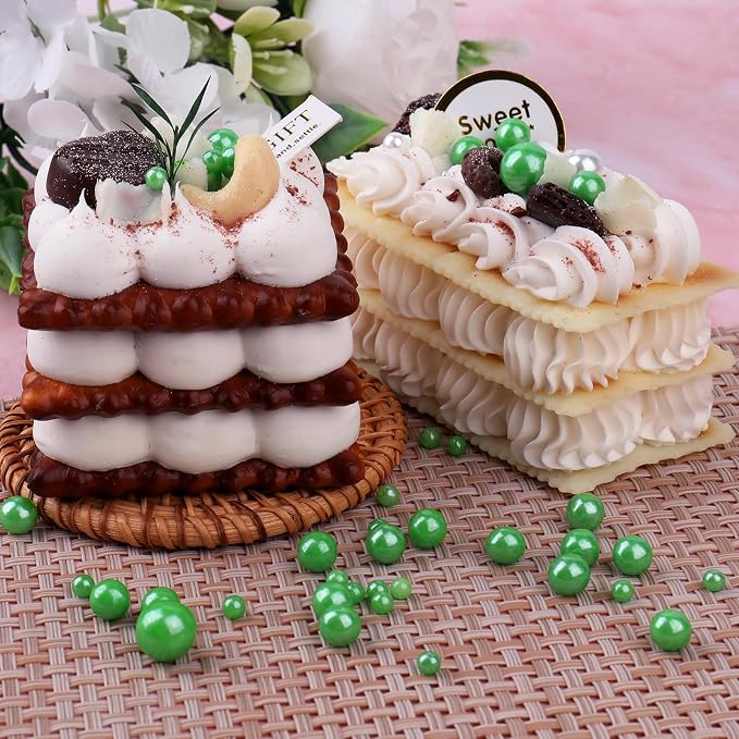 Green Pearl Sprinkles for Cake Decorating, 11.3oz/320g Edible Pearls Sugar 4 Jars Set for Baking Cupcakes Cookies