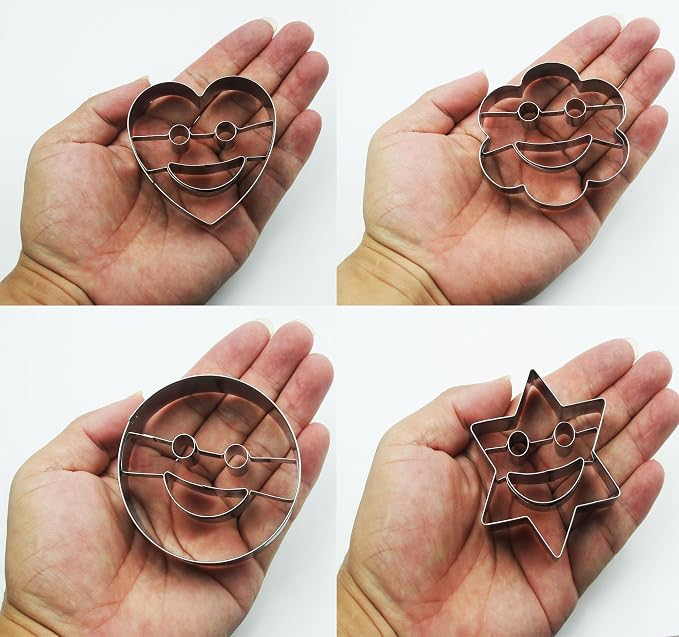 Smiling Face Cookie Cutters Set, 4 PCS Set Smiling Face Shaped Stainless Steel Molds for Cookies,Biscuit,Vegetable,Fruit,Baking Pastries Doughs