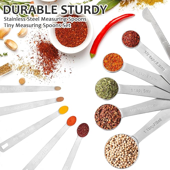 Accmor Stainless Steel Measuring Spoons Set with Leveler, Set Of 10 | Food Grade Stainless Steel Material, Stackable Kitchen Metal Measuring Spoons Set Gadgets Measure Dry or Liquid and Spices
