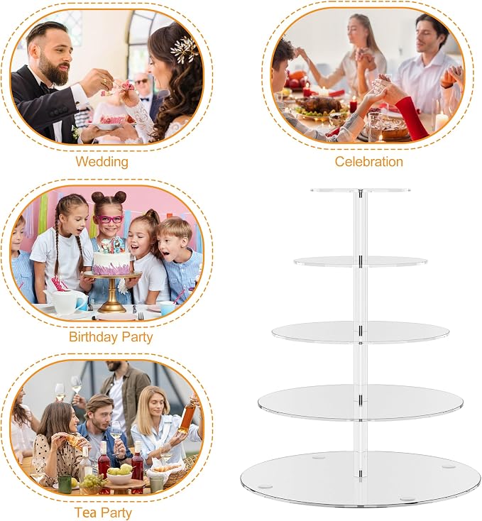 weddingwish 5 Tier Round Cupcake Stand for 50 Cupcakes, Acrylic Cupcake Display Stand, Clear Cupcake Tier Stand, Cupcake Holder Stand