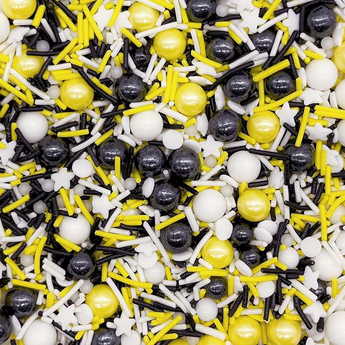 Yellow & Black & White Sprinkles Mix Size Pearls Bumble Bee Themed Cake Decorations Cupcake Toppers Perfect for Wedding Valentine Supplies 4.58OZ