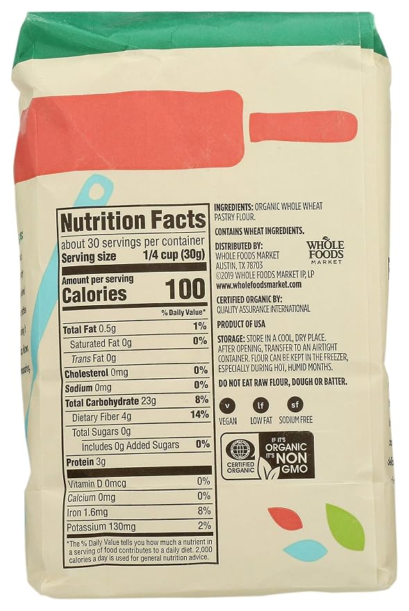 365 by Whole Foods Market, Flour 100 Percent Whole Wheat Pastry Organic, 32 Ounce (Pack of 2)