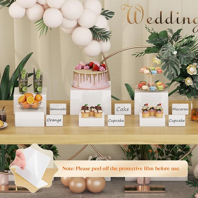 Lifewit 12 PCS Buffet Risers and Stands, Up to 25 cm/10" Food Risers for Buffet Table, Catering Dessert Cake Holder for Party, Collectibles Jewelry Display Shelf, Nesting Cube Boxes, (6",6",7",7.8",8.3",10")White