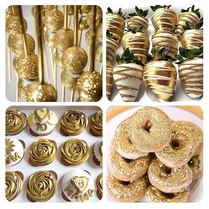 Gold Edible Glitter Spray - 10g Herbeklab Edible Gold Glitter for Cakes Food Grade Metallic Shimmer Powder Cake Sprinkles for Cookie Decorating Chocolate Strawberry