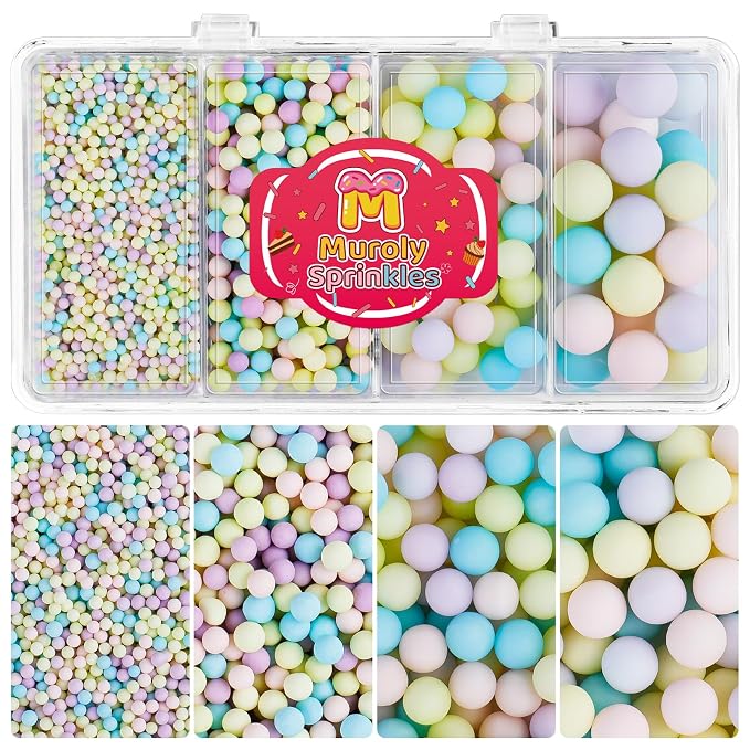 Pastel Sprinkles Edible Pearls for Cake Decorating, 4 Sizes Pastel Pearl Sprinkles for Cupcakes Ice Cream Dessert 4.6oz